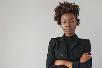 Obraz premium African American businesswoman posing confidently on white background.