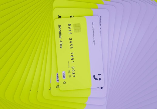 3d Close-up of Stacked Credit Cards Mockup