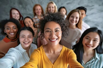 Diverse women in business achieve global success through teamwork.