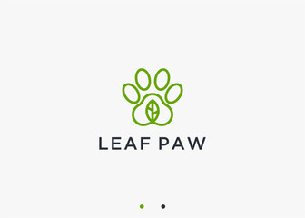 paw with leaf logo design vector silhouette illustration