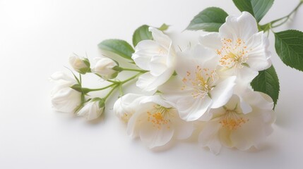 Fototapeta premium Mock Orange Flowers on White Background with Text Space