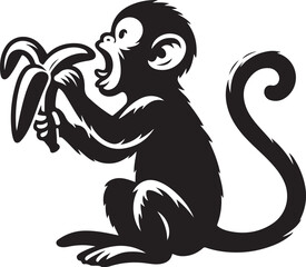 Vector illustration of The Funny monkey is eating a banana silhouette on white background
