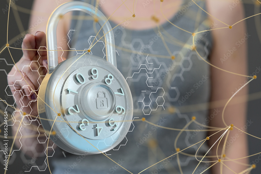 Poster Information technology protected with firewall, secure access and encryption against cyber