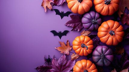 Fototapeta premium A Halloween themed image with a pumpkin, a black hat, and a spider