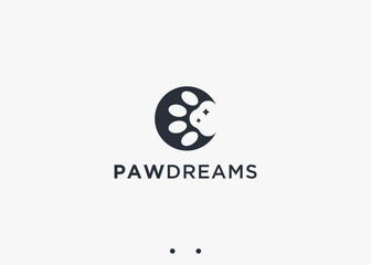 paw with moon logo design vector silhouette illustration