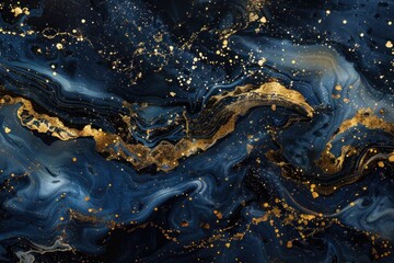 A glamorous gold-flecked granite countertop sparkling under a midnight blue hue.