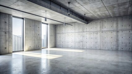 Empty concrete room in an interior studio space , industrial, minimalist, spacious, modern, design, architecture, empty room