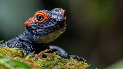 Close-Up of a Black and Orange Lizard with Striking Eyes