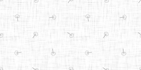 White neutral minimal woodland tree motif with Linen effect texture for baby nursery seamless background. Modern muted simple soft motif pattern for wallpaper, home decor white gray design. 