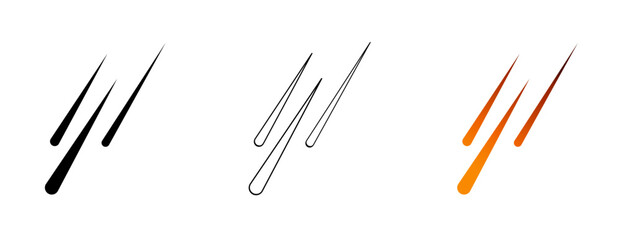 Set of vector meteor shower icons, isolated on a transparent background - Meteors falling in black, in line art, and in gradient with a 3D effect © AlbertBS