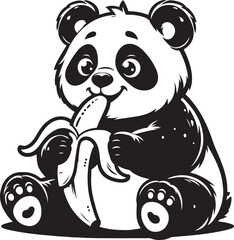 Vector illustration of The Funny monkey is eating a banana silhouette on white background