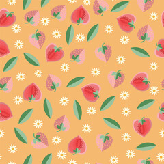 Seamless pattern of strawberries in vector suitable for background, wallpaper, wrapping fabric, etc