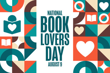 National Book Lovers Day. August 9. Holiday concept. Template for background, banner, card, poster with text inscription. Vector EPS10 illustration.