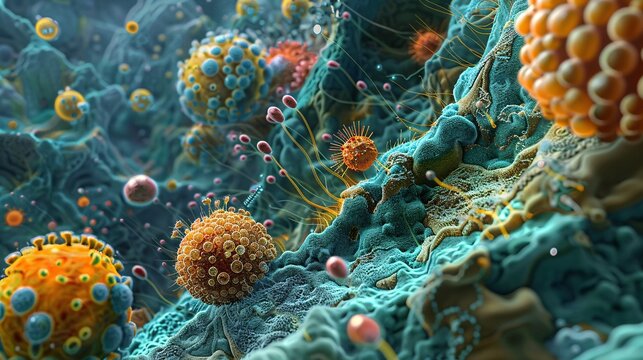 Microscopic view of cells enhanced with nanotechnology