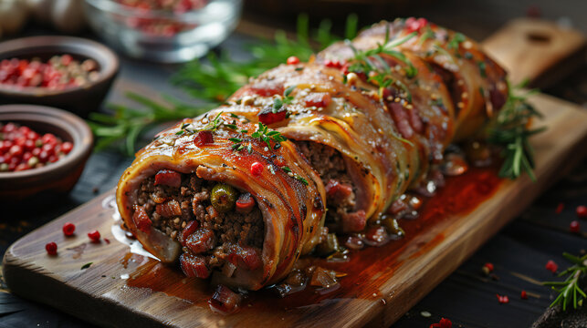 Traditional Turkish crispy sigara borek rolls with minced meat rolled in fillo pastry served as close-up