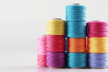 Sewing multicolored threads isolated on white