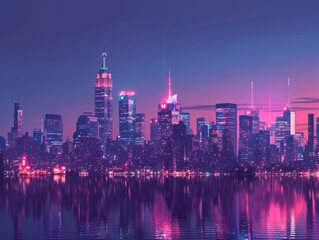 Skyline of New York city at night, generative AI .