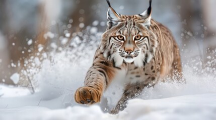 Obraz premium Agile lynx pouncing through a snowy wilderness