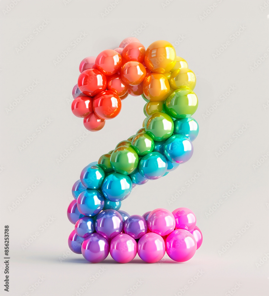 Fototapete ai generated photo with inflatable number 2 from multicolored balloons. minimalistic numbers isolate