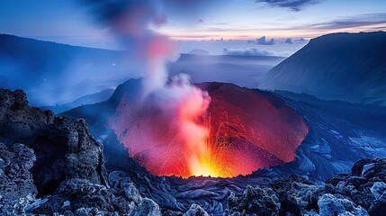 Volcanic Eruption at Dusk