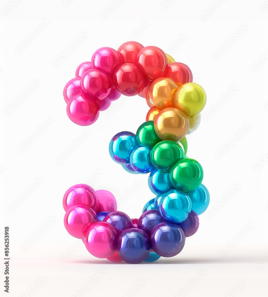 Fototapete ai generated photo with inflatable number 3 from multicolored balloons. minimalistic numbers isolate