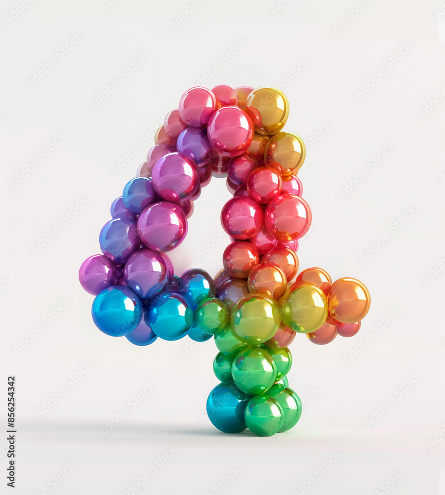 Fototapete ai generated photo with inflatable number 4 from multicolored balloons. minimalistic numbers isolate