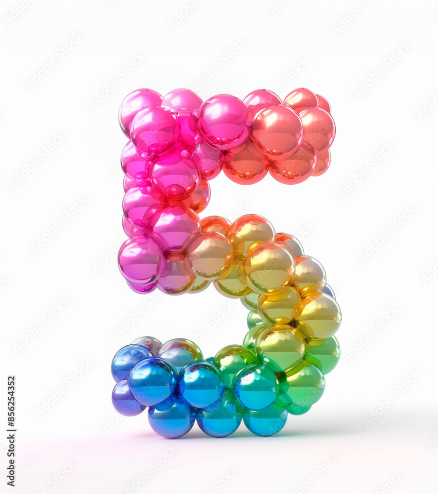 Fototapete ai generated photo with inflatable number 5 from multicolored balloons. minimalistic numbers isolate