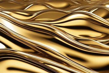 Gold background with a wave texture: Shiny and lustrous like liquid gold chrome