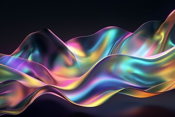 Naklejka premium abstract background with a colorful gradient, black background, holographic waves, iridescent colors, gradient background with fluid shapes, modern design, futuristic and dynamic look