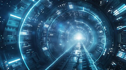 Obraz premium Futuristic cityscape with digitally augmented banking and fintech concepts.