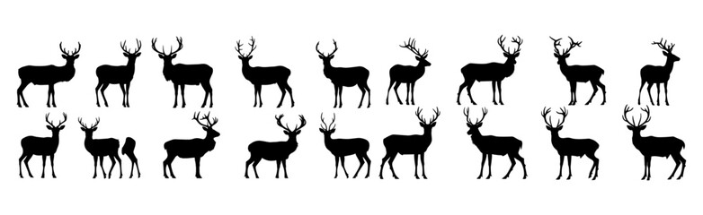 Deer silhouette vector set, Black reindeer silhouettes, Deer vector set, animals silhouette set, Deer silhouette hunting silhouettes pack, Deer vector set, deer graphics, animal vector art, wildlife