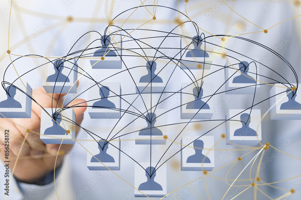 Poster Global network. Blockchain. 3D illustration. Neural networks and artificial intelligence. Abstract