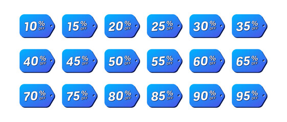 Discount tag up to 95 percent off. Set promo icons for online stores. Vector illustration