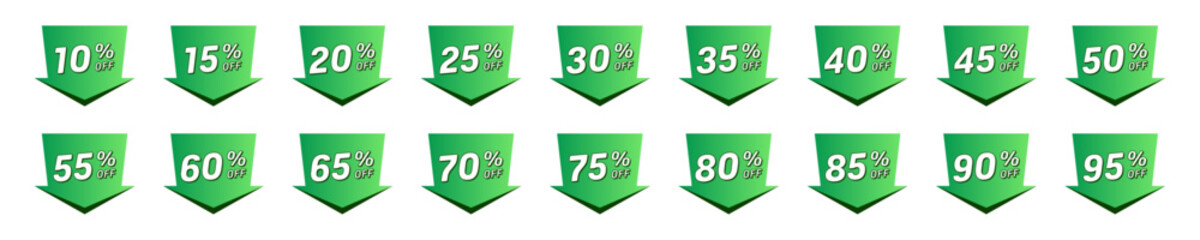 Discount tag up to 95 percent off. Set promo icons for online stores. Vector illustration
