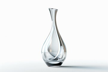 Elegant clear glass vase with a modern, curved design on a clean white background, ideal for home decor and floral arrangements.