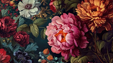 luxury garden flowers over white background, vintage pattern