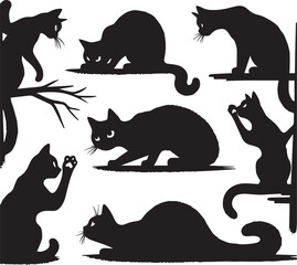 Collection of Black Cat Faces Peeking from Corners: Playful and Spying Pets - Tattoo Designs