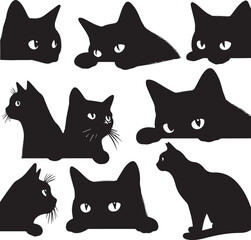 Collection of Black Cat Faces Peeking from Corners: Playful and Spying Pets - Tattoo Designs
