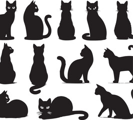 Collection of Black Cat Faces Peeking from Corners: Playful and Spying Pets - Tattoo Designs