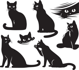 Collection of Black Cat Faces Peeking from Corners: Playful and Spying Pets - Tattoo Designs