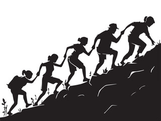 Friends Helping Each Other Climb at Sunset