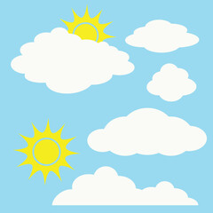 Fototapeta premium Fluffy clouds and sun vector cartoon illustration