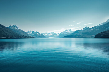 Tranquil Blue Lake and Snowcapped Mountains