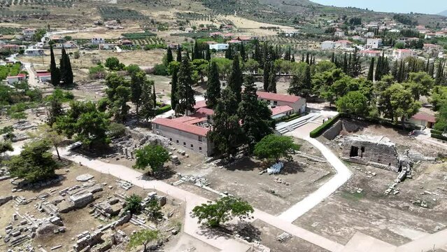 Ruins of temple in Corinth, Greece - Archaeology background.