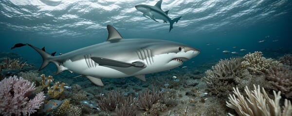 Fototapeta premium Shark swimming in the ocean. Extremely detailed and realistic high resolution illustration
