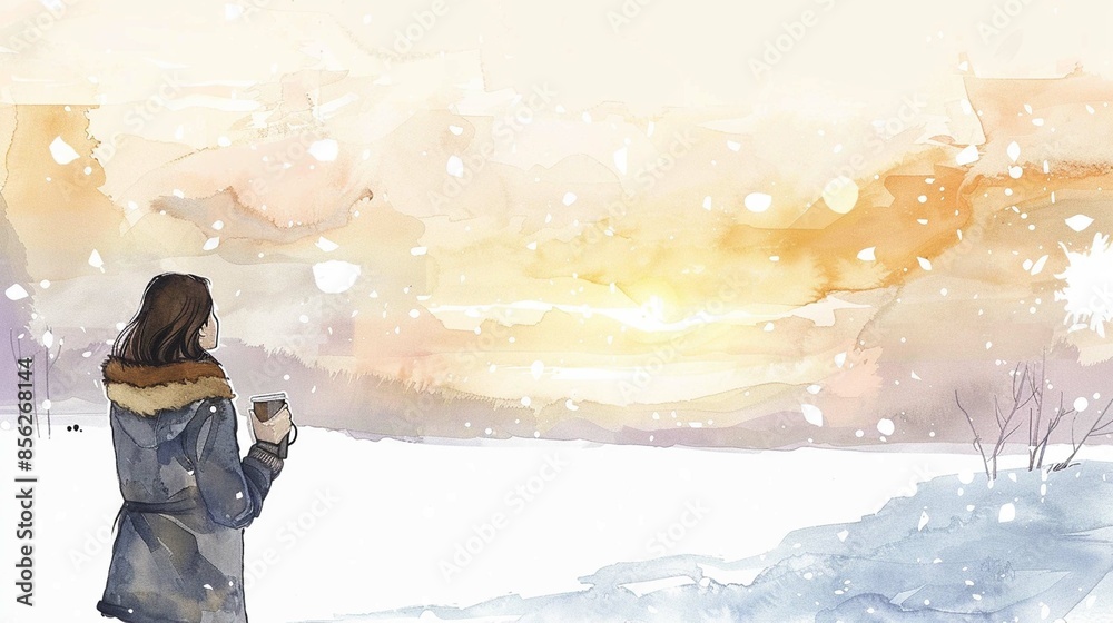 Poster watercolour image of girl in snow