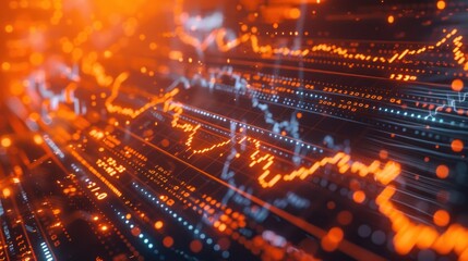 Fototapeta premium Stock graphs and financial charts in bright orange