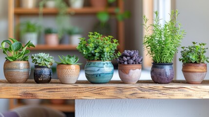 Fototapeta premium Minimalist Indoor Plants on Wooden Shelf