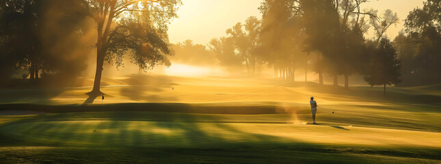 Golfing on a Pristine Course at Sunrise Serene Early Morning Sports