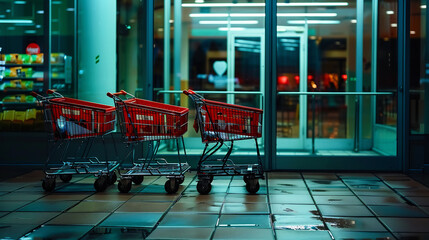 Naklejka premium Shopping Carts with Sparse Items Representing Economic Slowdown